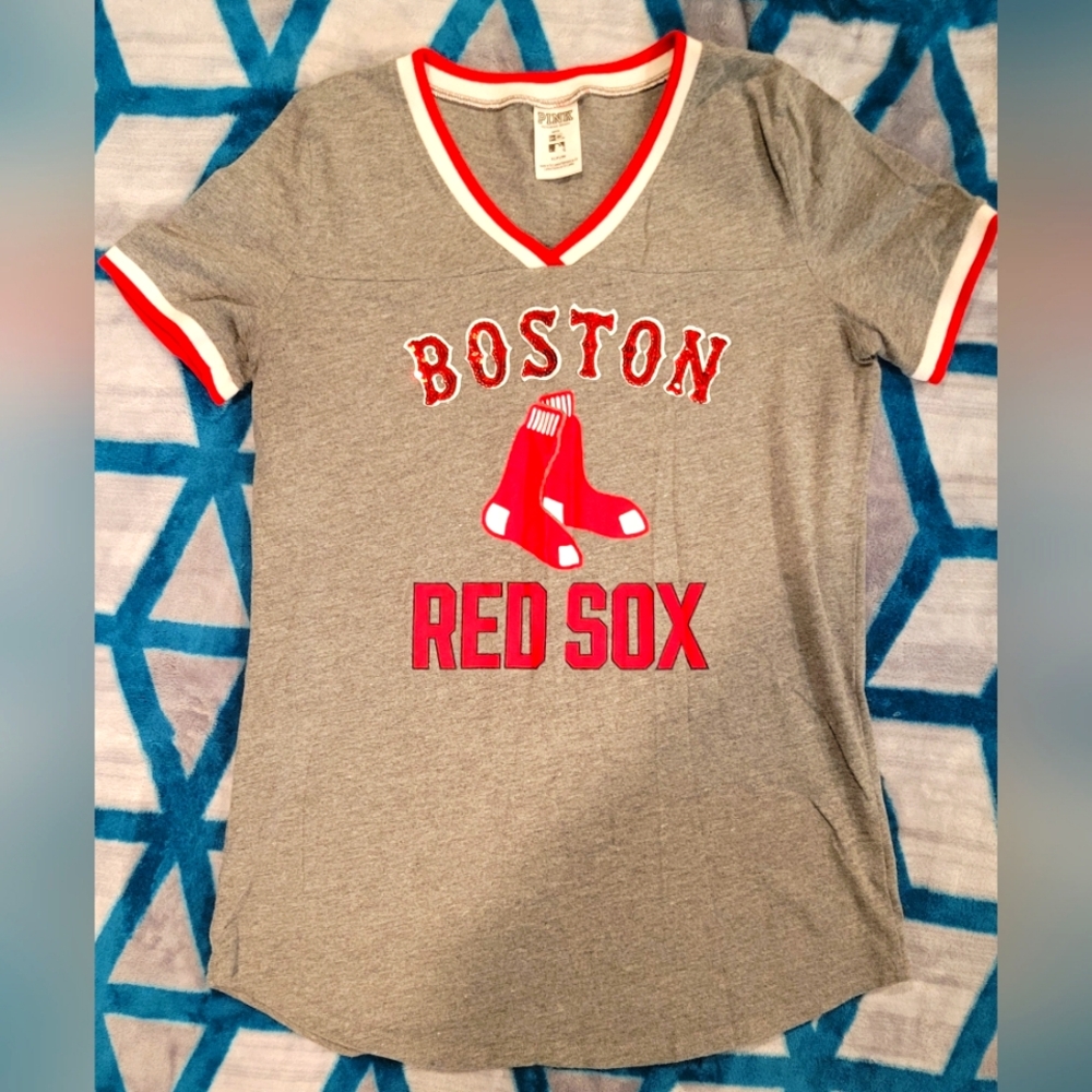 PINK Red Sox T shirt with sequins small